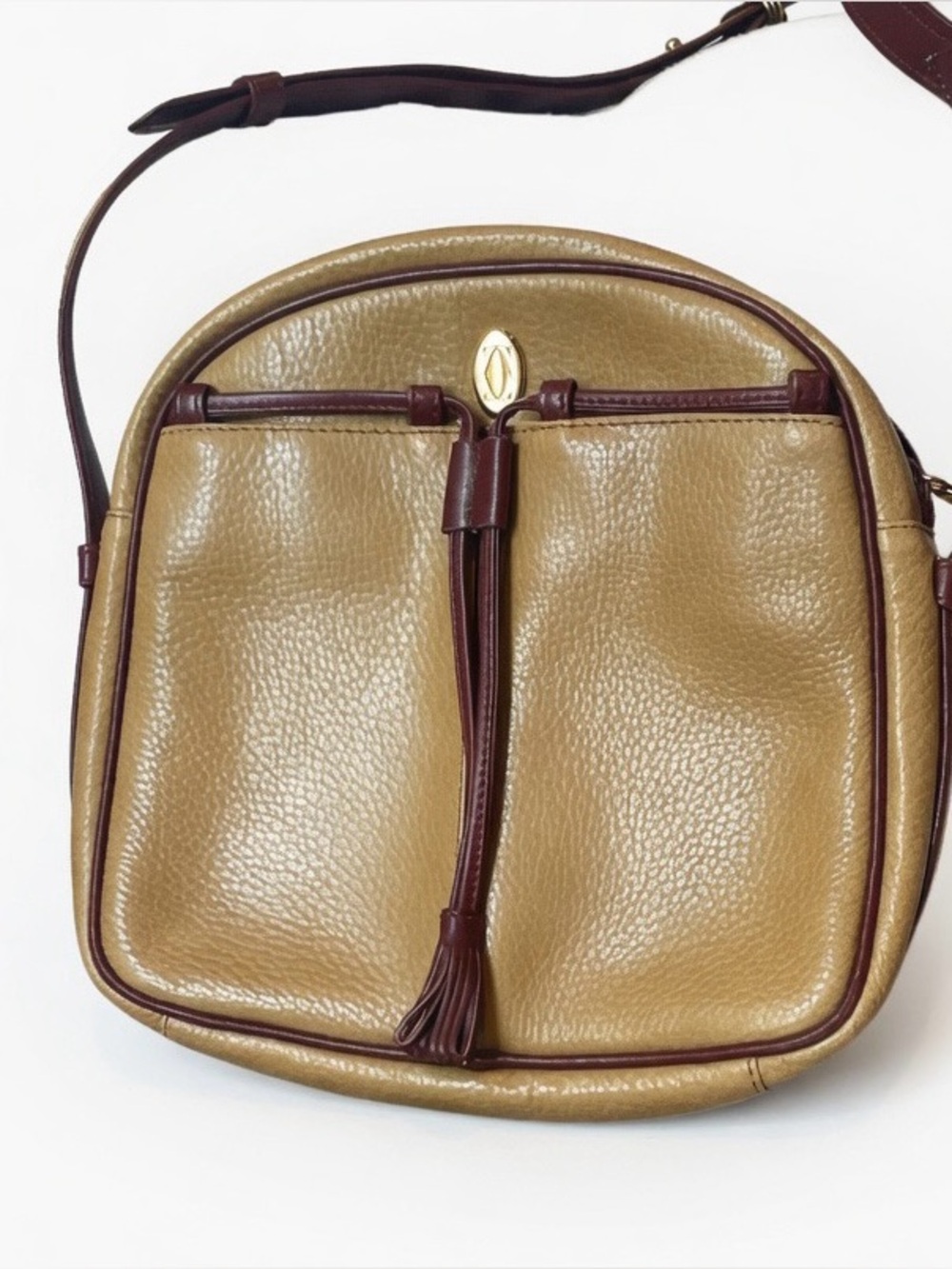 Must de Cartier Leather Crossbody Bag with Burgundy trim and Gold accents